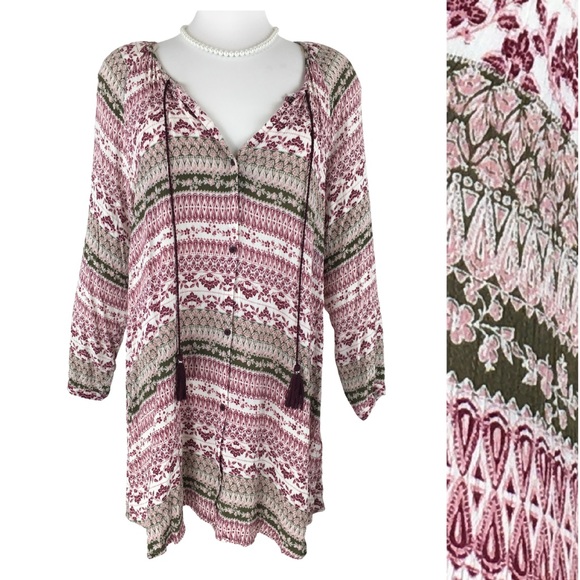 Cloud Chaser Button Up Burgundy Green Long Sleeve Pheasant Top size 1X - Picture 6 of 16